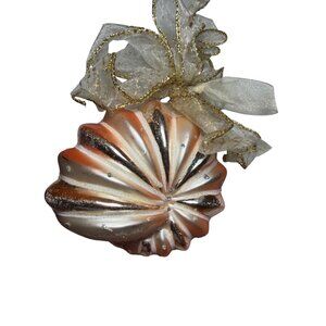 Pier 1 Mercury Glass Seashell Ornament With Gold Accents & Sheer Ribbon